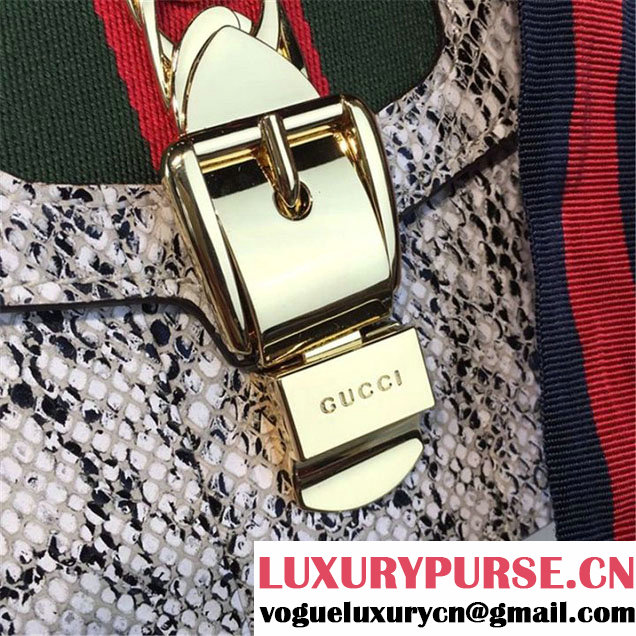 Gucci Sylvie Chain-Embellished Leather Medium Shoulder Bag Snakeskin Leather Fall Winter 2016 Collection Natural