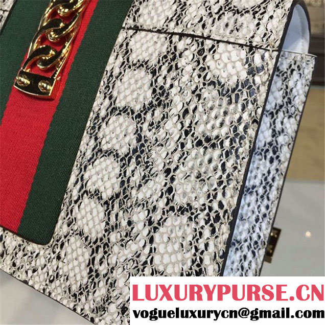 Gucci Sylvie Chain-Embellished Leather Medium Shoulder Bag Snakeskin Leather Fall Winter 2016 Collection Natural