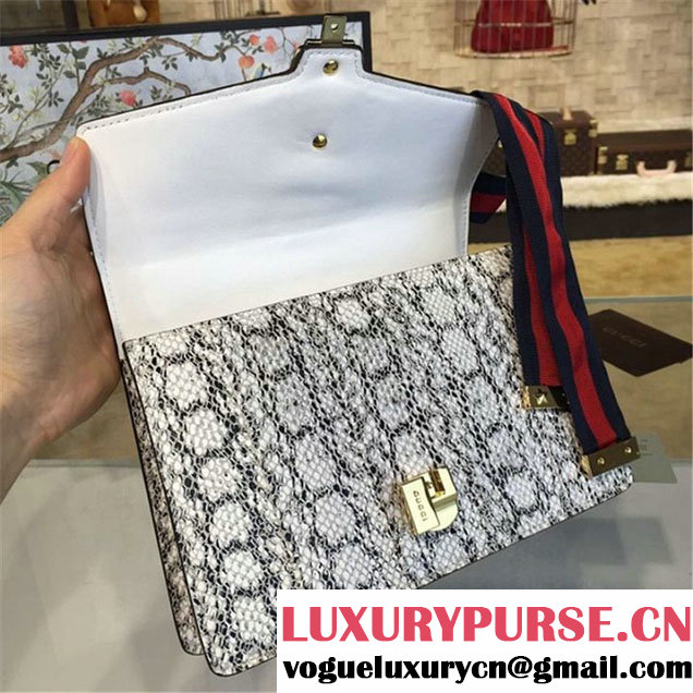 Gucci Sylvie Chain-Embellished Leather Medium Shoulder Bag Snakeskin Leather Fall Winter 2016 Collection Natural