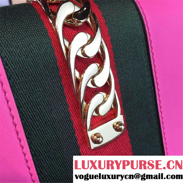 Gucci Sylvie Chain-Embellished Leather Medium Shoulder Bag Calfskin Leather Fall Winter 2016 Collection Pink
