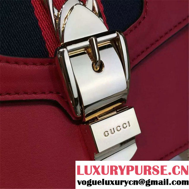 Gucci Sylvie Chain-Embellished Leather Mini Shoulder Bag Calfskin Leather Fall Winter 2016 Collection Red