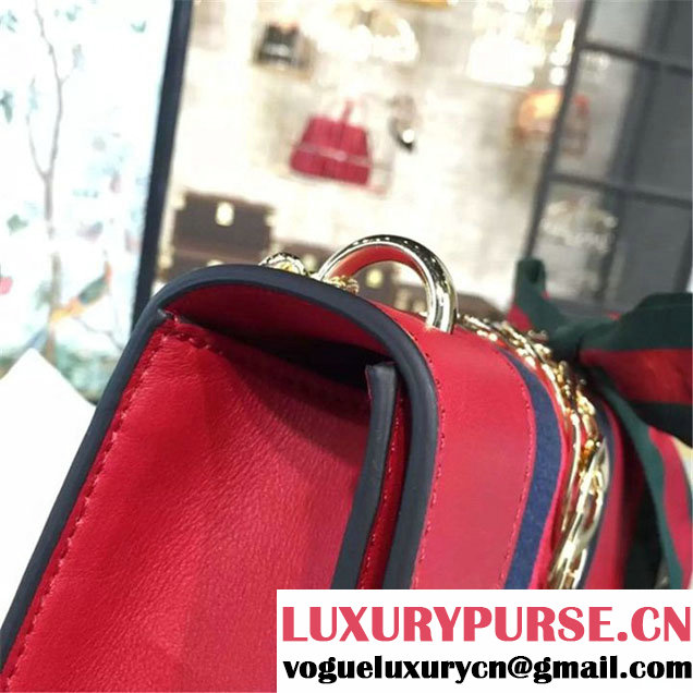 Gucci Sylvie Chain-Embellished Leather Mini Shoulder Bag Calfskin Leather Fall Winter 2016 Collection Red