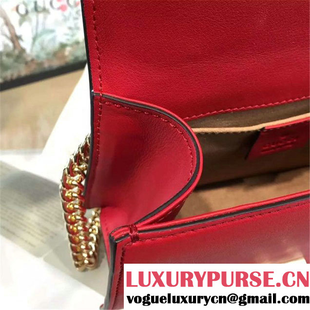 Gucci Sylvie Chain-Embellished Leather Mini Shoulder Bag Calfskin Leather Fall Winter 2016 Collection Red