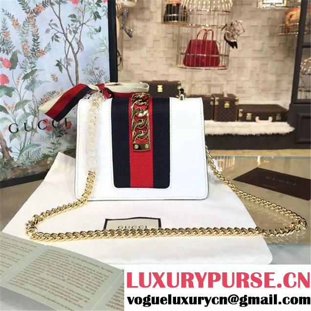 Gucci Sylvie Chain-Embellished Leather Mini Shoulder Bag Calfskin Leather Fall Winter 2016 Collection White