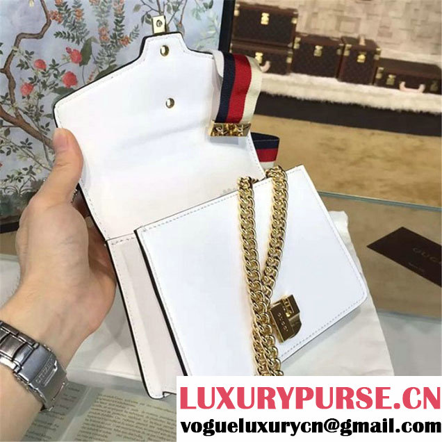 Gucci Sylvie Chain-Embellished Leather Mini Shoulder Bag Calfskin Leather Fall Winter 2016 Collection White