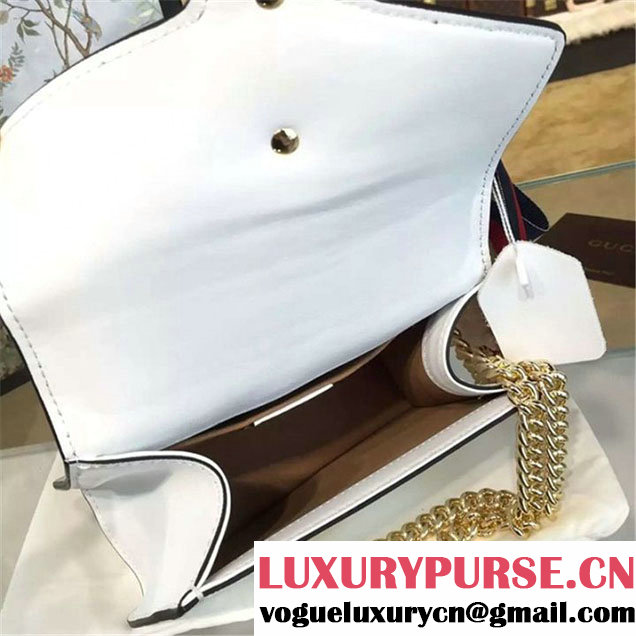 Gucci Sylvie Chain-Embellished Leather Mini Shoulder Bag Calfskin Leather Fall Winter 2016 Collection White