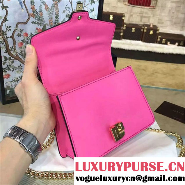 Gucci Sylvie Chain-Embellished Leather Mini Shoulder Bag Calfskin Leather Fall Winter 2016 Collection Pink