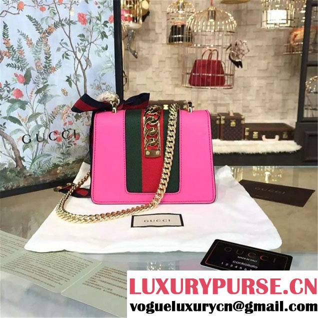 Gucci Sylvie Chain-Embellished Leather Mini Shoulder Bag Calfskin Leather Fall Winter 2016 Collection Pink