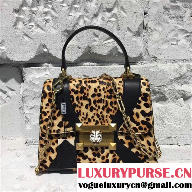 Gucci Iside Top Handle 25cm Bag Leopard Hair Calfskin Leather Pre-Fall 2017 Bag Collection Black