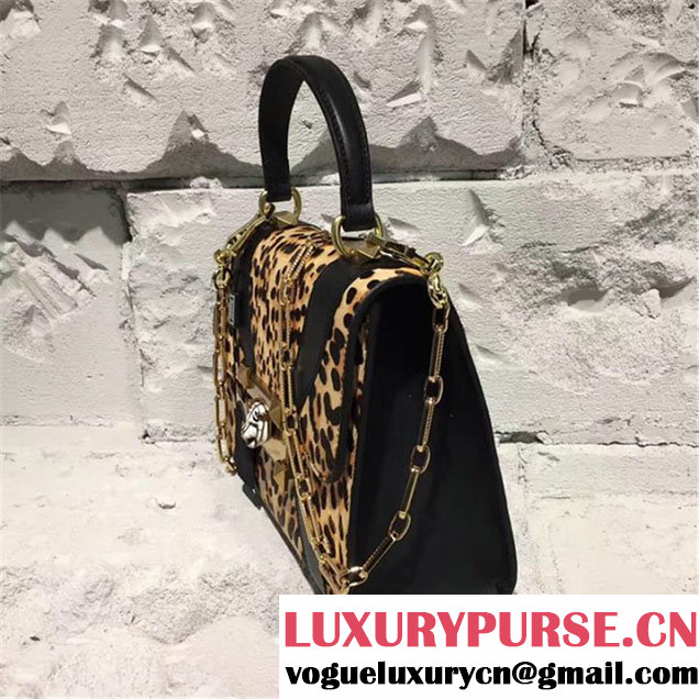 Gucci Iside Top Handle 25cm Bag Leopard Hair Calfskin Leather Pre-Fall 2017 Bag Collection Black