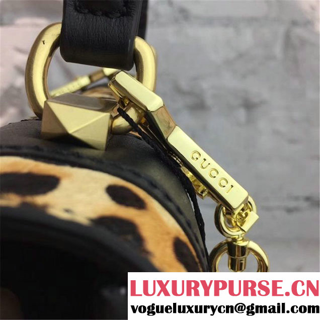Gucci Iside Top Handle 25cm Bag Leopard Hair Calfskin Leather Pre-Fall 2017 Bag Collection Black