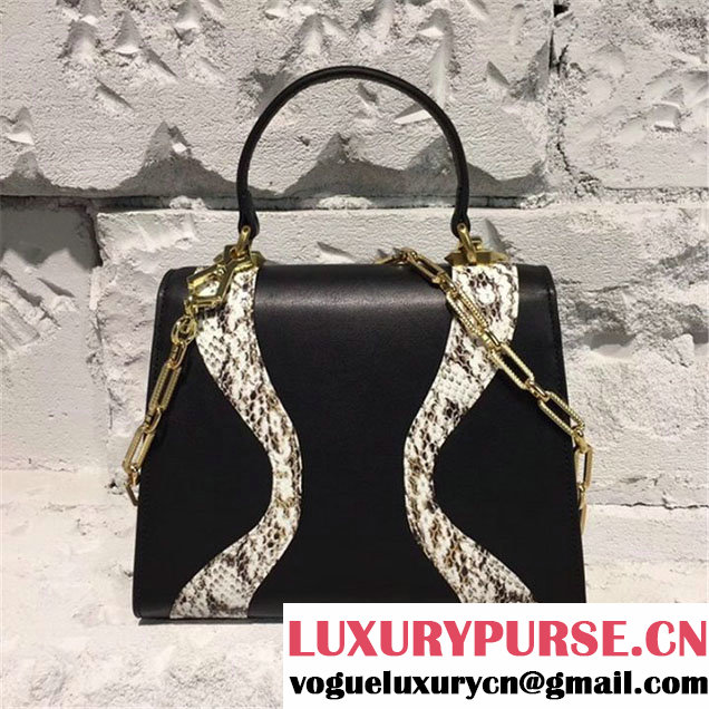 Gucci Iside Top Handle 25cm Bag Calfskin Leather Snakeskin Pre-Fall 2017 Bag Collection Black