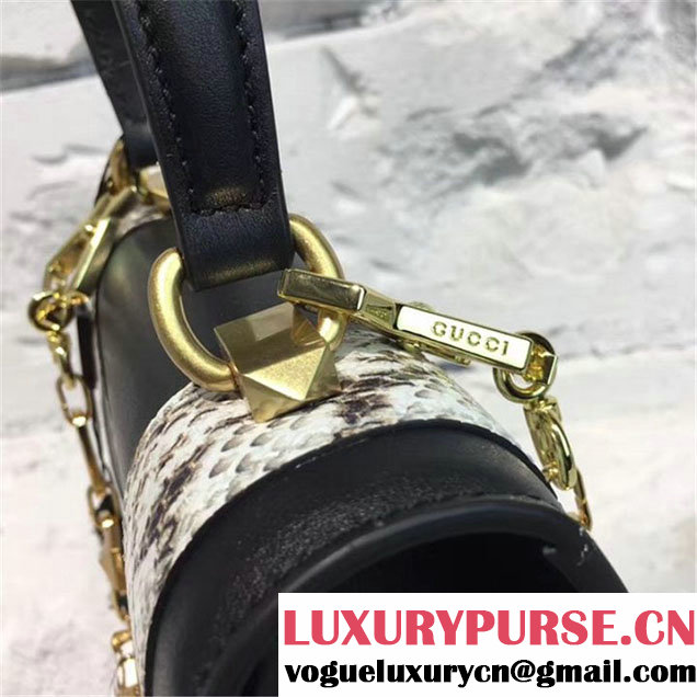 Gucci Iside Top Handle 25cm Bag Calfskin Leather Snakeskin Pre-Fall 2017 Bag Collection Black