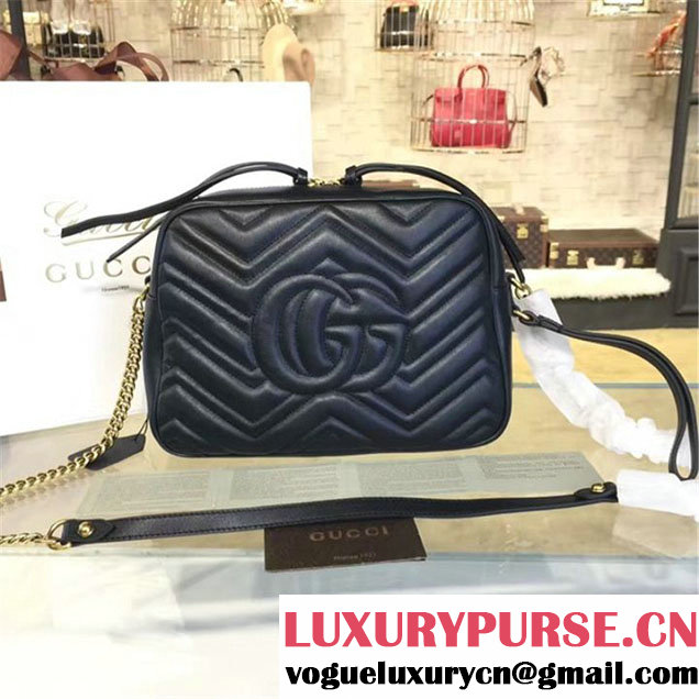 Gucci GG Marmont Matelassé Large Shoulder 27cm Bag Fall Winter 2016 Collection Black