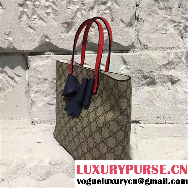 Gucci Girls Bow GG Supreme Canvas Mini Tote Bag Fall Winter 2017 Collection Beige Navy