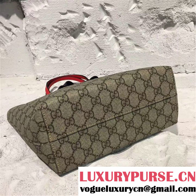 Gucci Girls Bow GG Supreme Canvas Mini Tote Bag Fall Winter 2017 Collection Beige Navy