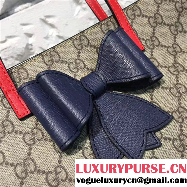 Gucci Girls Bow GG Supreme Canvas Mini Tote Bag Fall Winter 2017 Collection Beige Navy