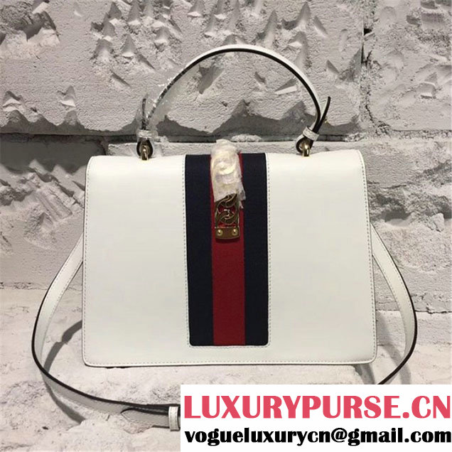 Gucci Sylvie Floral Embroidered Top Handle Bag Calfskin Leather Resort 2017 Collection Multi White