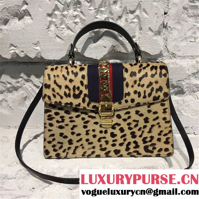 Gucci Sylvie Leopard Print 31cm Bag Calfskin Leather Leopard Pre-Fall 2017 Bag Collection Black