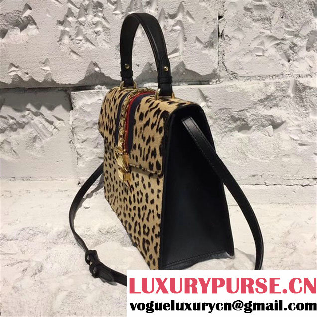 Gucci Sylvie Leopard Print 31cm Bag Calfskin Leather Leopard Pre-Fall 2017 Bag Collection Black
