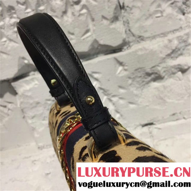 Gucci Sylvie Leopard Print 31cm Bag Calfskin Leather Leopard Pre-Fall 2017 Bag Collection Black