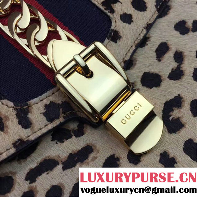 Gucci Sylvie Leopard Print 31cm Bag Calfskin Leather Leopard Pre-Fall 2017 Bag Collection Black