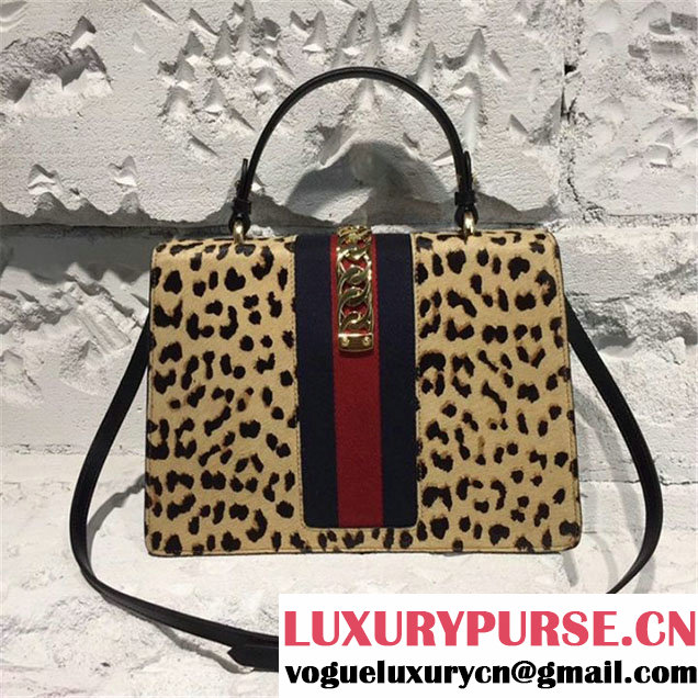 Gucci Sylvie Leopard Print 31cm Bag Calfskin Leather Leopard Pre-Fall 2017 Bag Collection Black