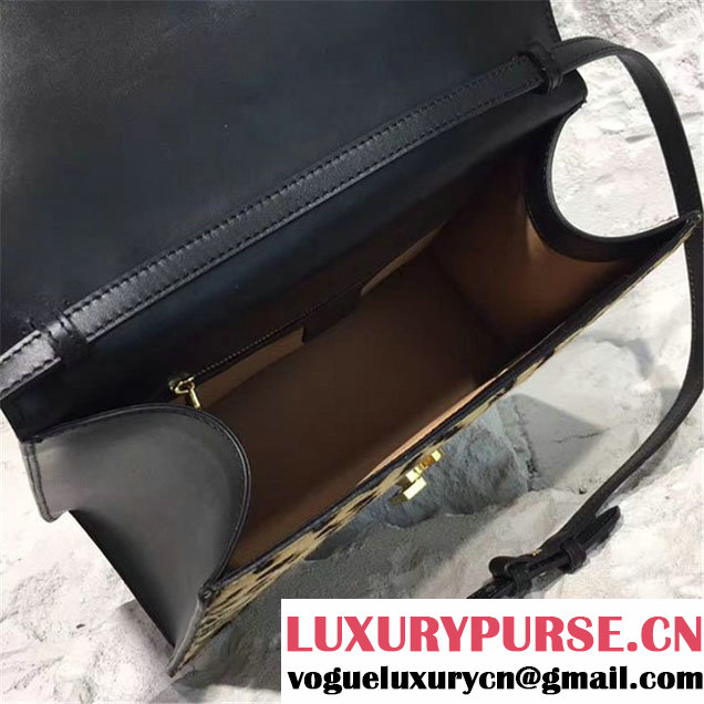 Gucci Sylvie Leopard Print 31cm Bag Calfskin Leather Leopard Pre-Fall 2017 Bag Collection Black