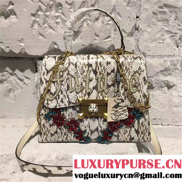 Gucci Iside Future Snakeskin Top Handle 32cm Bag Pre-Fall 2017 Bag Collection White Black