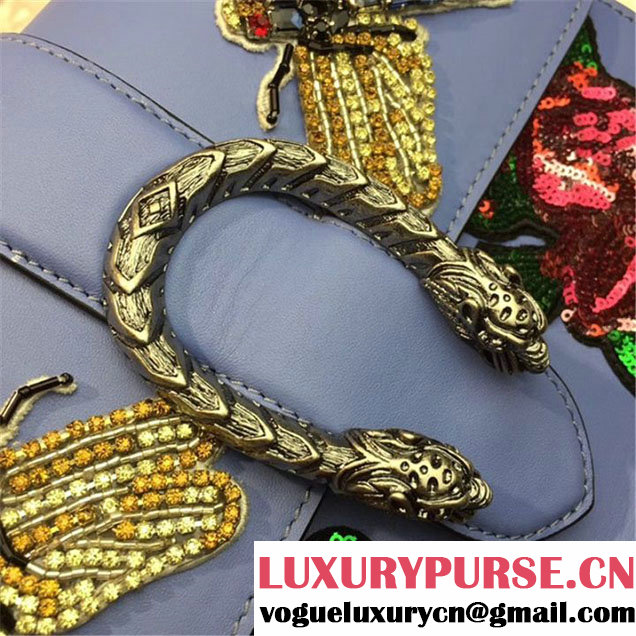 Gucci Dionysus Bamboo Top Handle Bag with Dragonfly and Roses Appliqués Embroideries 28cm Spring Summer 2017 Collection Purple