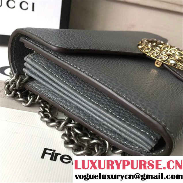 Gucci Crystal Dionysus Wallet On A Chain 20cm Shoulder Bag Gold Hardware Spring Summer 2017 Collection Grey