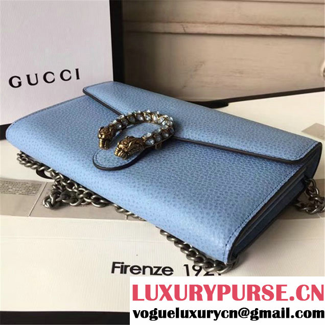 Gucci Crystal Dionysus Wallet On A Chain 20cm Shoulder Bag Spring Summer 2017 Collection Light Blue