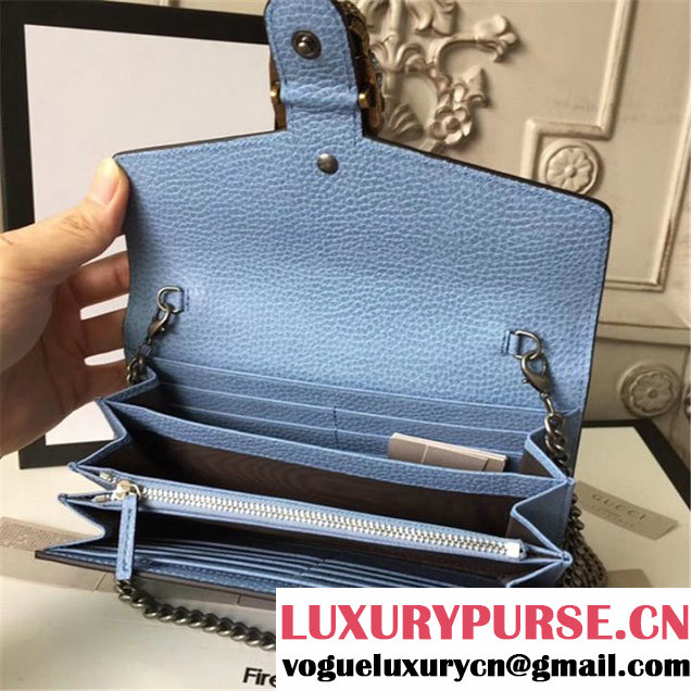 Gucci Crystal Dionysus Wallet On A Chain 20cm Shoulder Bag Spring Summer 2017 Collection Light Blue