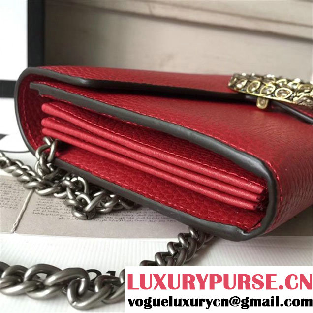 Gucci Crystal Dionysus Wallet On A Chain 20cm Shoulder Bag Spring Summer 2017 Collection Red