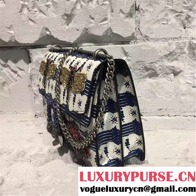 Gucci Dionysus Snakeskin 30cm Shoulder Bag Sequin Embroideries Pre-Fall 2017 Collection White Blue
