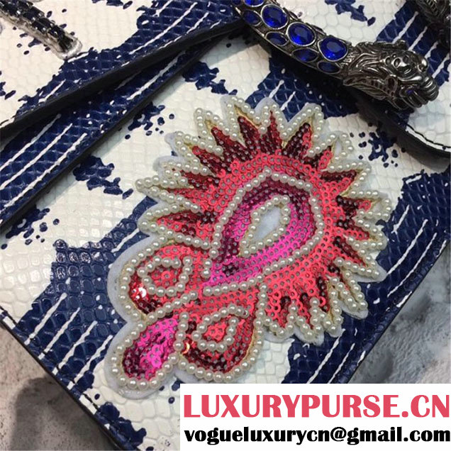 Gucci Dionysus Snakeskin 30cm Shoulder Bag Sequin Embroideries Pre-Fall 2017 Collection White Blue