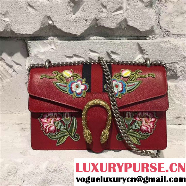 Gucci Dionysus Flower-Embroidery Chain 28cm Shoulder Bag Spring Summer 2017 Collection Multi Red
