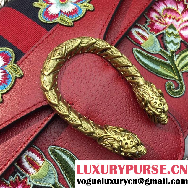 Gucci Dionysus Flower-Embroidery Chain 28cm Shoulder Bag Spring Summer 2017 Collection Multi Red