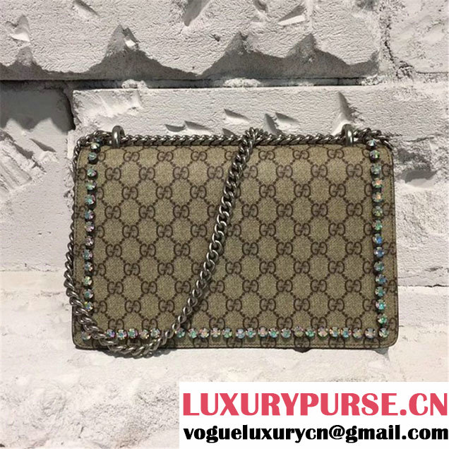 Gucci Dionysus GG Supreme Crystal-Embellished Chain Shoulder 28cm Bag Spring Summer 2017 Collection Pink