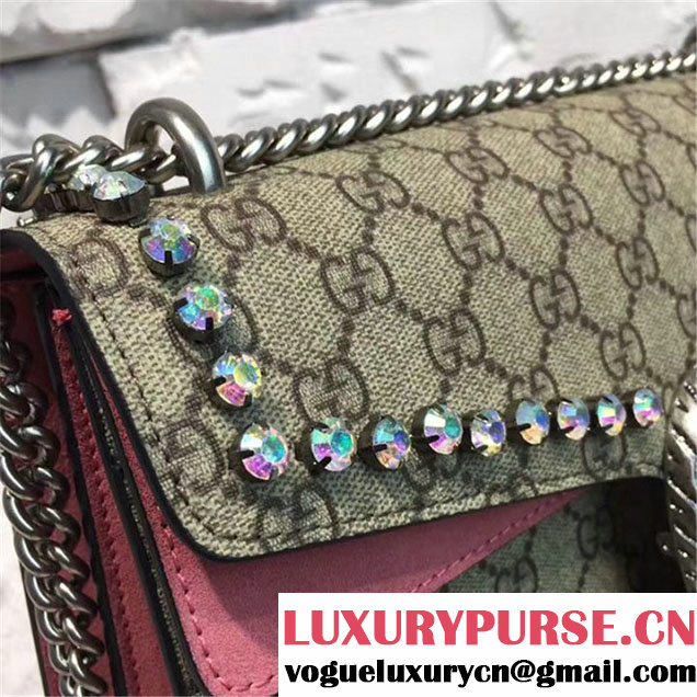 Gucci Dionysus GG Supreme Crystal-Embellished Chain Shoulder 28cm Bag Spring Summer 2017 Collection Pink