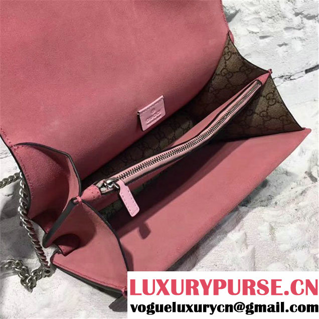 Gucci Dionysus GG Supreme Crystal-Embellished Chain Shoulder 28cm Bag Spring Summer 2017 Collection Pink
