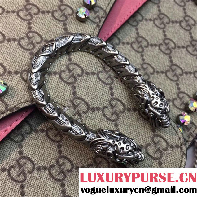 Gucci Dionysus GG Supreme Crystal-Embellished Chain Shoulder 28cm Bag Spring Summer 2017 Collection Pink