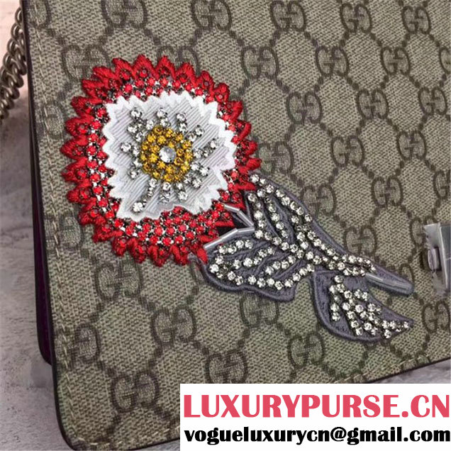 Gucci Dionysus GG Supreme Shoulder Bag with Parrot Crystal and Sequin Embroideries and Emu Feathers 30cm Spring Summer 2017 Collection Purple