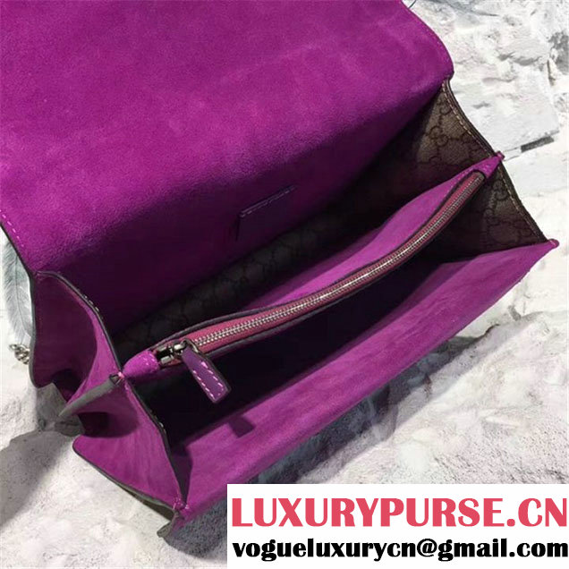 Gucci Dionysus GG Supreme Shoulder Bag with Parrot Crystal and Sequin Embroideries and Emu Feathers 30cm Spring Summer 2017 Collection Purple