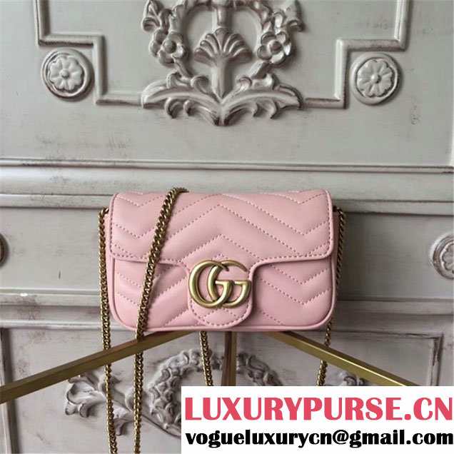 Gucci GG Marmont Matelassé 2.0 Mini Chain Shoulder Bag 17cm Calfskin Leather Fall Winter 2017 Collection Light Pink