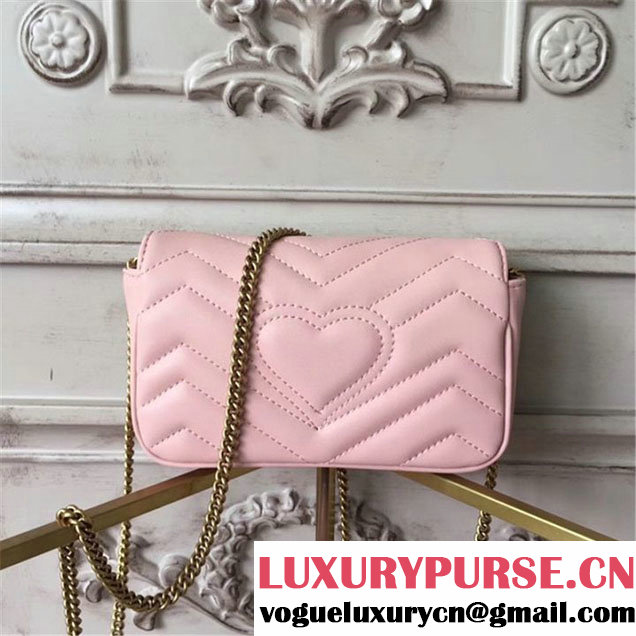 Gucci GG Marmont Matelassé 2.0 Mini Chain Shoulder Bag 17cm Calfskin Leather Fall Winter 2017 Collection Light Pink