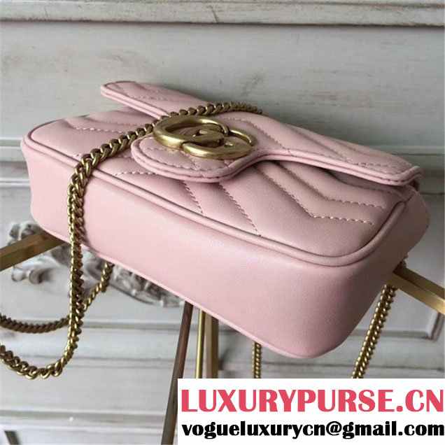 Gucci GG Marmont Matelassé 2.0 Mini Chain Shoulder Bag 17cm Calfskin Leather Fall Winter 2017 Collection Light Pink