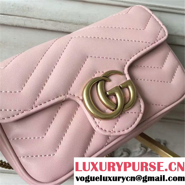Gucci GG Marmont Matelassé 2.0 Mini Chain Shoulder Bag 17cm Calfskin Leather Fall Winter 2017 Collection Light Pink