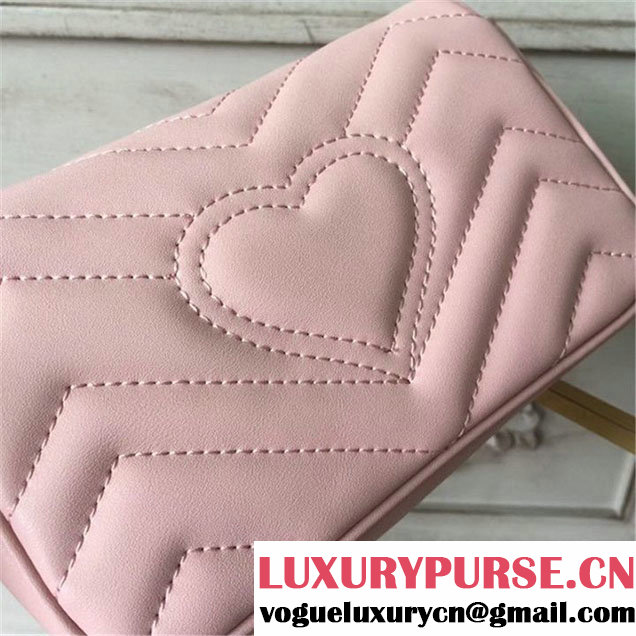 Gucci GG Marmont Matelassé 2.0 Mini Chain Shoulder Bag 17cm Calfskin Leather Fall Winter 2017 Collection Light Pink