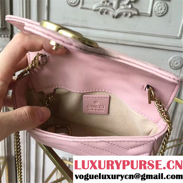 Gucci GG Marmont Matelassé 2.0 Mini Chain Shoulder Bag 17cm Calfskin Leather Fall Winter 2017 Collection Light Pink